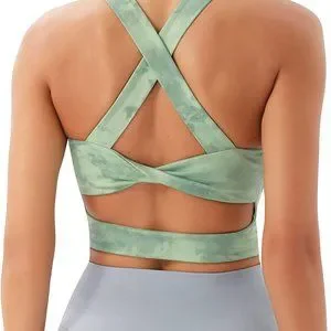 Salsation Criss Cross Bra Green Tiedy（M） Criss-Cross Mesh Sports Bra in color Green by Chandra Yoga